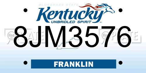 8JM3576 Kentucky License Plate