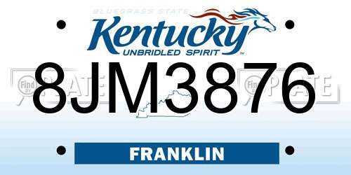 8JM3876 Kentucky License Plate