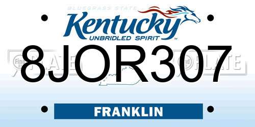 8JOR307 Kentucky License Plate