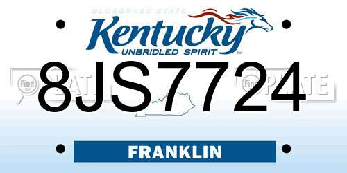 8JS7724 Kentucky License Plate