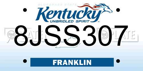 8JSS307 Kentucky License Plate
