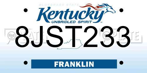 8JST233 Kentucky License Plate