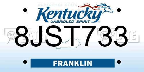 8JST733 Kentucky License Plate