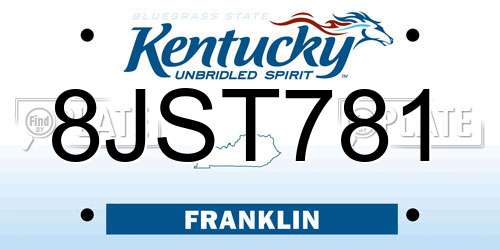 8JST781 Kentucky License Plate