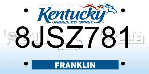 8JSZ781 Kentucky License Plate