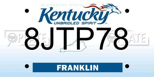 8JTP78 Kentucky License Plate