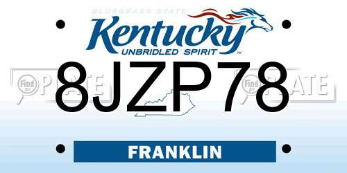 8JZP78 Kentucky License Plate