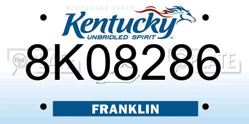 8K08286 Kentucky License Plate