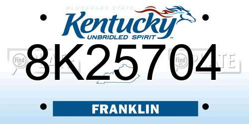 8K25704 Kentucky License Plate