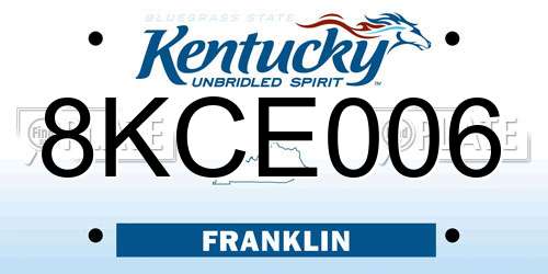 8KCE006 Kentucky License Plate