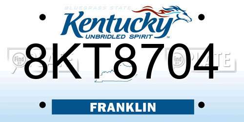 8KT8704 Kentucky License Plate