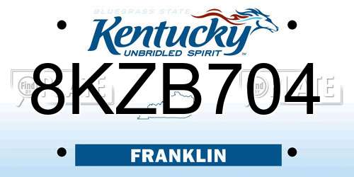 8KZB704 Kentucky License Plate