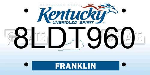 8LDT960 Kentucky License Plate
