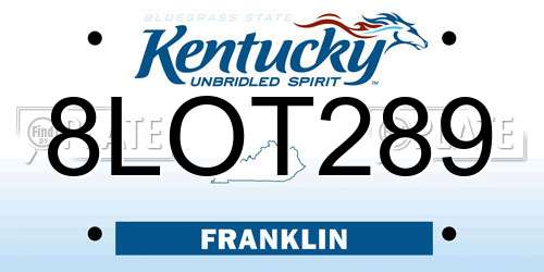 8LOT289 Kentucky License Plate