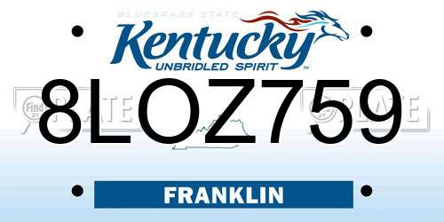 8LOZ759 Kentucky License Plate