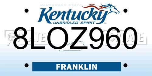 8LOZ960 Kentucky License Plate