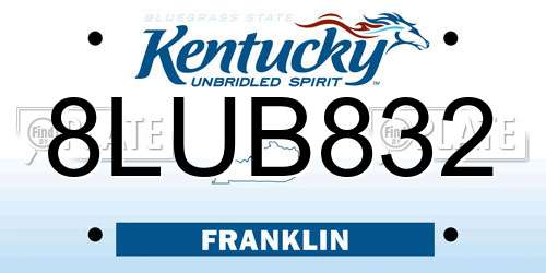 8LUB832 Kentucky License Plate