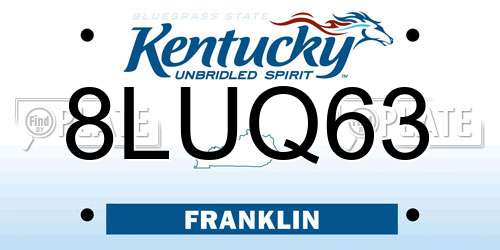 8LUQ63 Kentucky License Plate