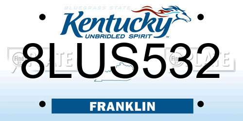 8LUS532 Kentucky License Plate