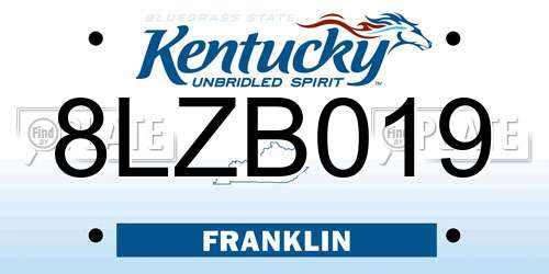 8LZB019 Kentucky License Plate