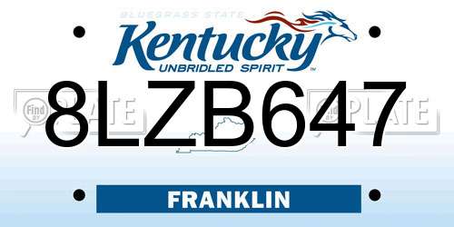 8LZB647 Kentucky License Plate