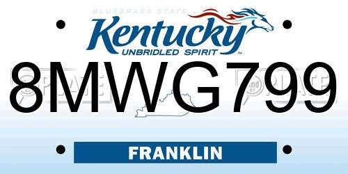 8MWG799 Kentucky License Plate