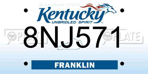 8NJ571 Kentucky License Plate