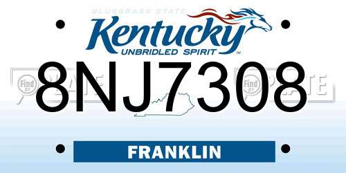8NJ7308 Kentucky License Plate