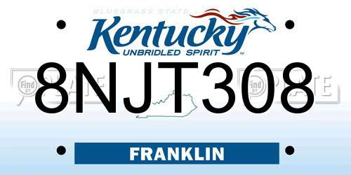 8NJT308 Kentucky License Plate