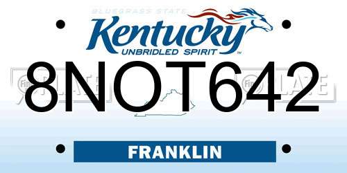 8NOT642 Kentucky License Plate