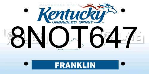 8NOT647 Kentucky License Plate