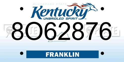 8O62876 Kentucky License Plate