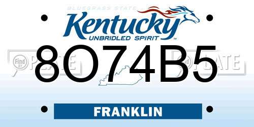 8O74B5 Kentucky License Plate