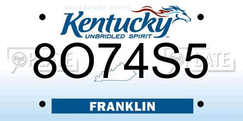 8O74S5 Kentucky License Plate