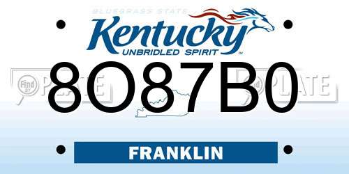 8O87B0 Kentucky License Plate