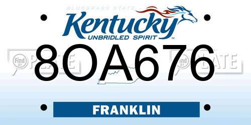 8OA676 Kentucky License Plate