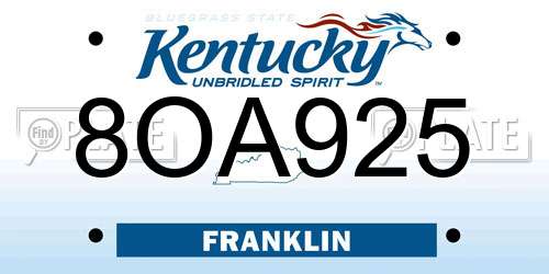 8OA925 Kentucky License Plate