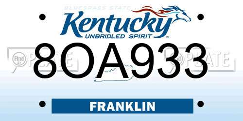 8OA933 Kentucky License Plate