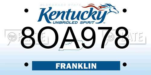 8OA978 Kentucky License Plate