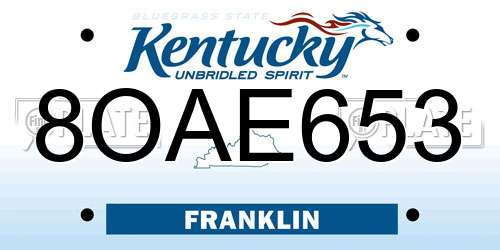 8OAE653 Kentucky License Plate