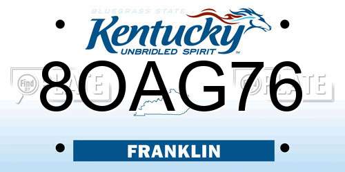 8OAG76 Kentucky License Plate