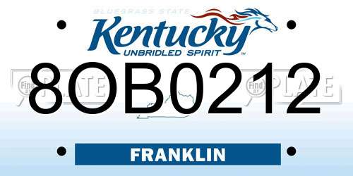 8OB0212 Kentucky License Plate