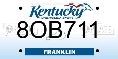 8OB711 Kentucky License Plate