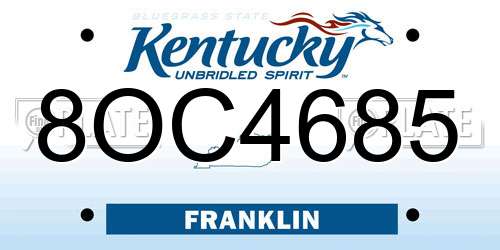 8OC4685 Kentucky License Plate