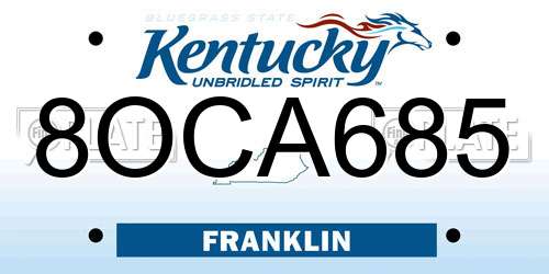 8OCA685 Kentucky License Plate