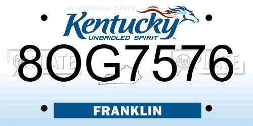 8OG7576 Kentucky License Plate