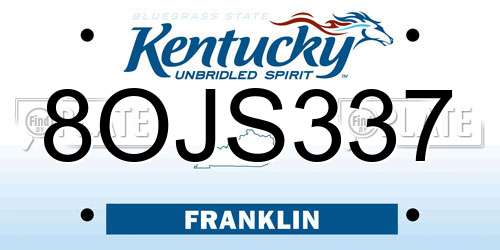 8OJS337 Kentucky License Plate