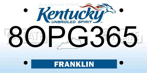 8OPG365 Kentucky License Plate