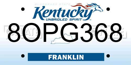8OPG368 Kentucky License Plate