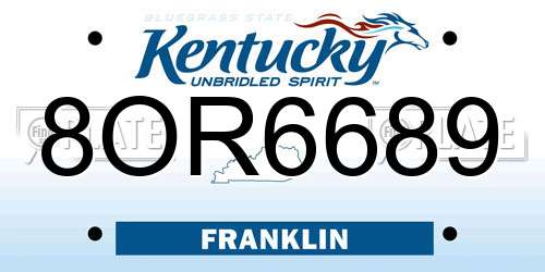 8OR6689 Kentucky License Plate